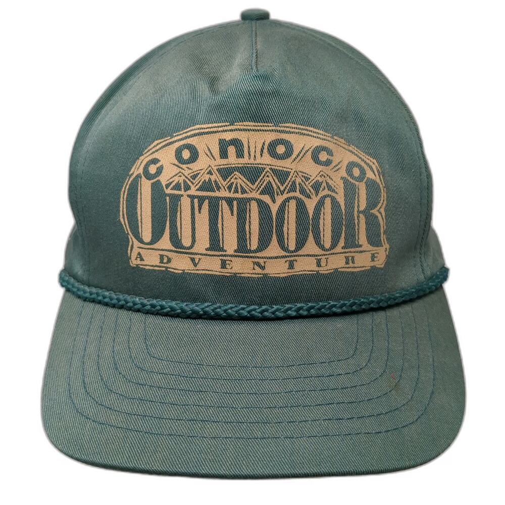 d&D Conoco Outdoor Adventure Green 5 Panel Hat OS Rope Snapback Mountain Vintage